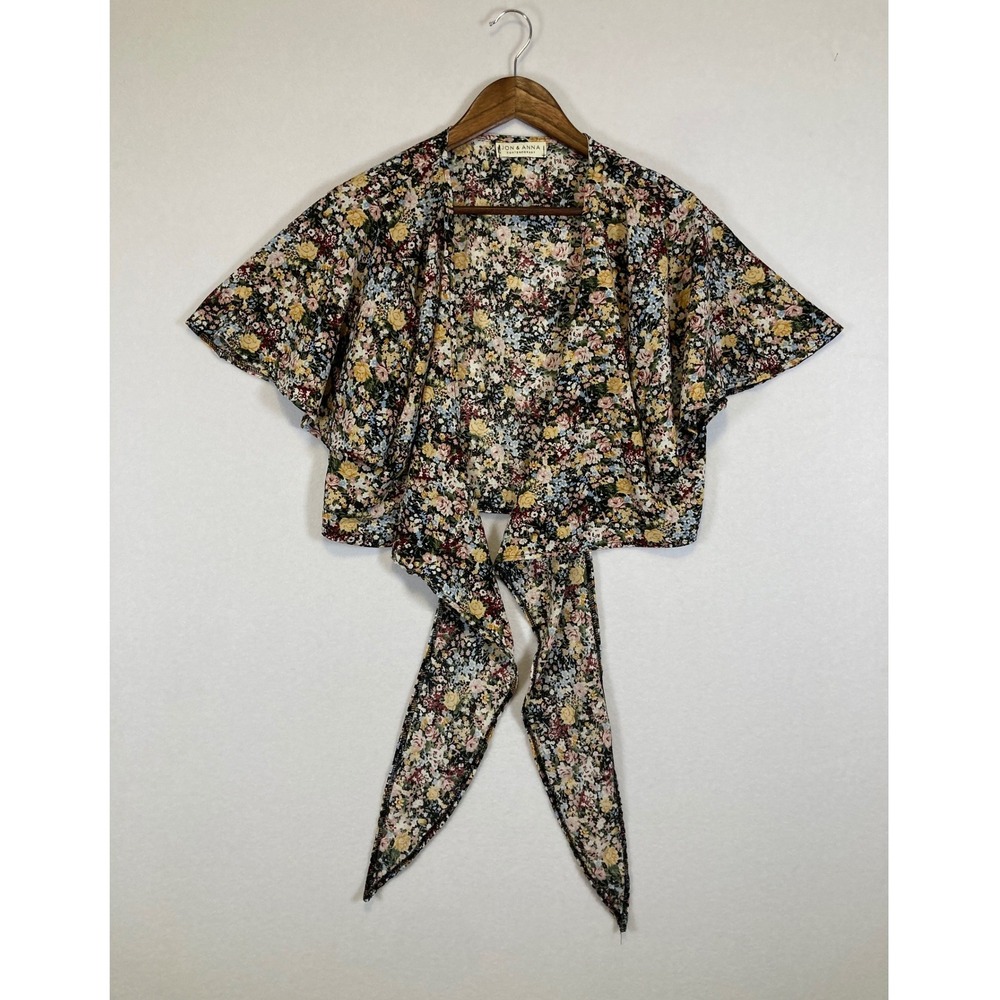Jon & Anna Floral Tie Front Crop‎ Top Womens Large Multicolor Boho Short Sleeve